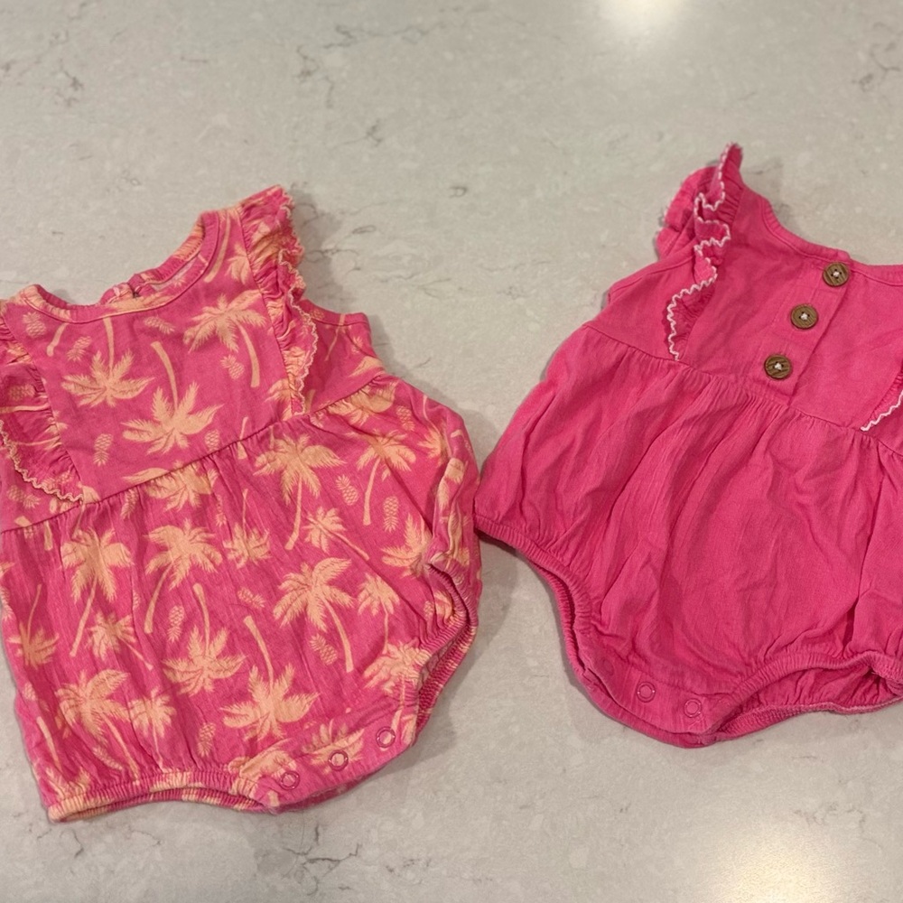 Pink Baby Romper Set with Palm Tree Design